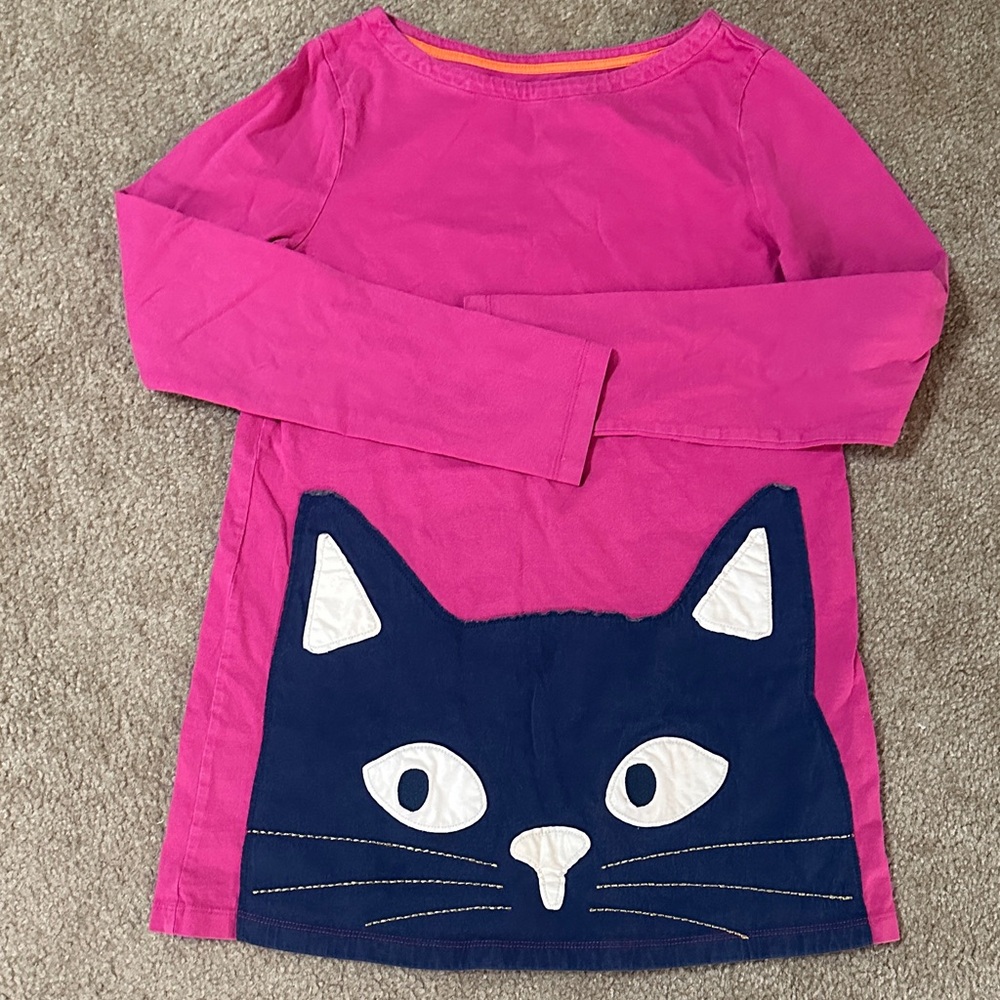 Mini Boden Pink Long Sleeve Shirt with Cat Design